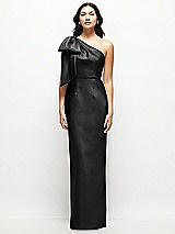 Front View Thumbnail - Black Oversized Bow One-Shoulder Satin Column Maxi Dress