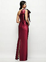Rear View Thumbnail - Burgundy Oversized Bow One-Shoulder Satin Column Maxi Dress