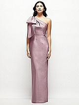 Front View Thumbnail - Dusty Rose Oversized Bow One-Shoulder Satin Column Maxi Dress
