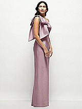 Side View Thumbnail - Dusty Rose Oversized Bow One-Shoulder Satin Column Maxi Dress