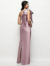 Rear View Thumbnail - Dusty Rose Oversized Bow One-Shoulder Satin Column Maxi Dress