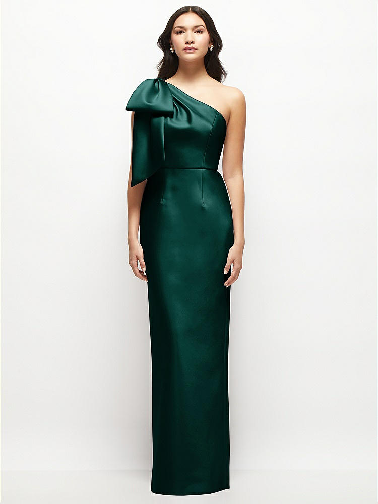 Bow One-shoulder Satin Maxi Bridesmaid Dress With Trumpet