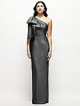 Front View Thumbnail - Pewter Oversized Bow One-Shoulder Satin Column Maxi Dress