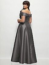 Alt View 2 Thumbnail - Caviar Gray Asymmetrical Bow Off-Shoulder Satin Gown with Ballroom Skirt