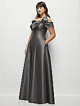 Alt View 3 Thumbnail - Caviar Gray Asymmetrical Bow Off-Shoulder Satin Gown with Ballroom Skirt
