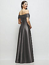 Rear View Thumbnail - Caviar Gray Asymmetrical Bow Off-Shoulder Satin Gown with Ballroom Skirt
