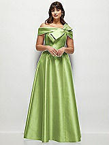 Alt View 1 Thumbnail - Mojito Asymmetrical Bow Off-Shoulder Satin Gown with Ballroom Skirt