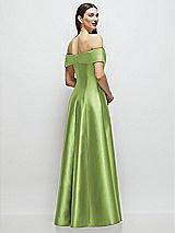 Rear View Thumbnail - Mojito Asymmetrical Bow Off-Shoulder Satin Gown with Ballroom Skirt