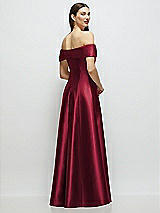 Rear View Thumbnail - Burgundy Asymmetrical Bow Off-Shoulder Satin Gown with Ballroom Skirt