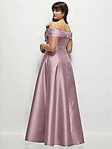 Alt View 2 Thumbnail - Dusty Rose Asymmetrical Bow Off-Shoulder Satin Gown with Ballroom Skirt