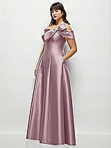 Alt View 3 Thumbnail - Dusty Rose Asymmetrical Bow Off-Shoulder Satin Gown with Ballroom Skirt