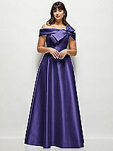 Alt View 1 Thumbnail - Grape Asymmetrical Bow Off-Shoulder Satin Gown with Ballroom Skirt