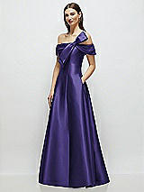 Side View Thumbnail - Grape Asymmetrical Bow Off-Shoulder Satin Gown with Ballroom Skirt