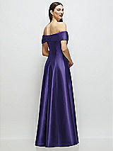Rear View Thumbnail - Grape Asymmetrical Bow Off-Shoulder Satin Gown with Ballroom Skirt