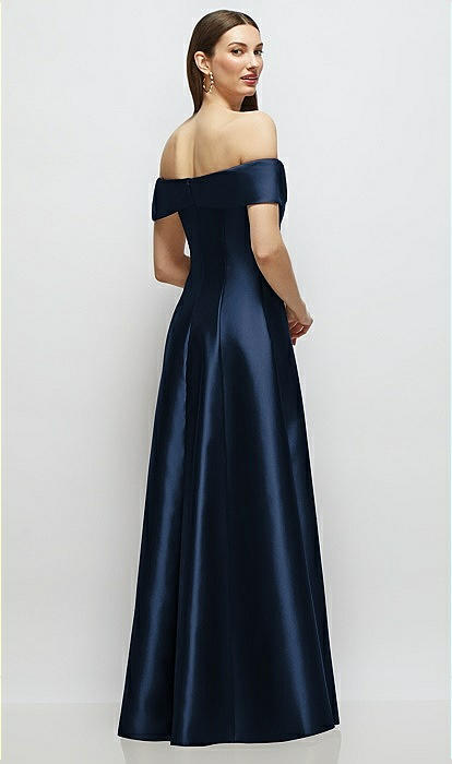 Asymmetrical Bow Off-shoulder Satin Bridesmaid Dress With