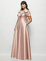 Alt View 3 Thumbnail - Toasted Sugar Asymmetrical Bow Off-Shoulder Satin Gown with Ballroom Skirt