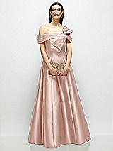 Front View Thumbnail - Toasted Sugar Asymmetrical Bow Off-Shoulder Satin Gown with Ballroom Skirt