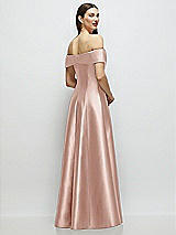 Rear View Thumbnail - Toasted Sugar Asymmetrical Bow Off-Shoulder Satin Gown with Ballroom Skirt