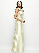 Side View Thumbnail - Butter Yellow Deep V-back Satin Trumpet Dress with Cascading Bow at One Shoulder