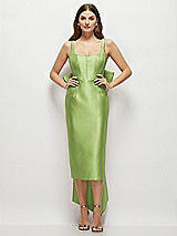 Front View Thumbnail - Mojito Scoop Neck Corset Satin Midi Dress with Floor-Length Bow Tails