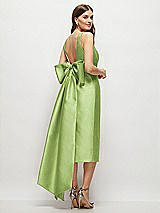 Rear View Thumbnail - Mojito Scoop Neck Corset Satin Midi Dress with Floor-Length Bow Tails
