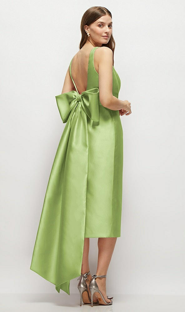 Back View - Mojito Scoop Neck Corset Satin Midi Dress with Floor-Length Bow Tails