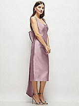 Side View Thumbnail - Dusty Rose Scoop Neck Corset Satin Midi Dress with Floor-Length Bow Tails