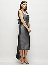 Side View Thumbnail - Gunmetal Scoop Neck Corset Satin Midi Dress with Floor-Length Bow Tails
