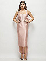 Front View Thumbnail - Toasted Sugar Scoop Neck Corset Satin Midi Dress with Floor-Length Bow Tails