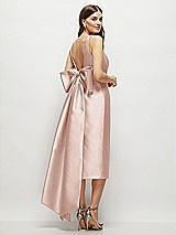 Rear View Thumbnail - Toasted Sugar Scoop Neck Corset Satin Midi Dress with Floor-Length Bow Tails