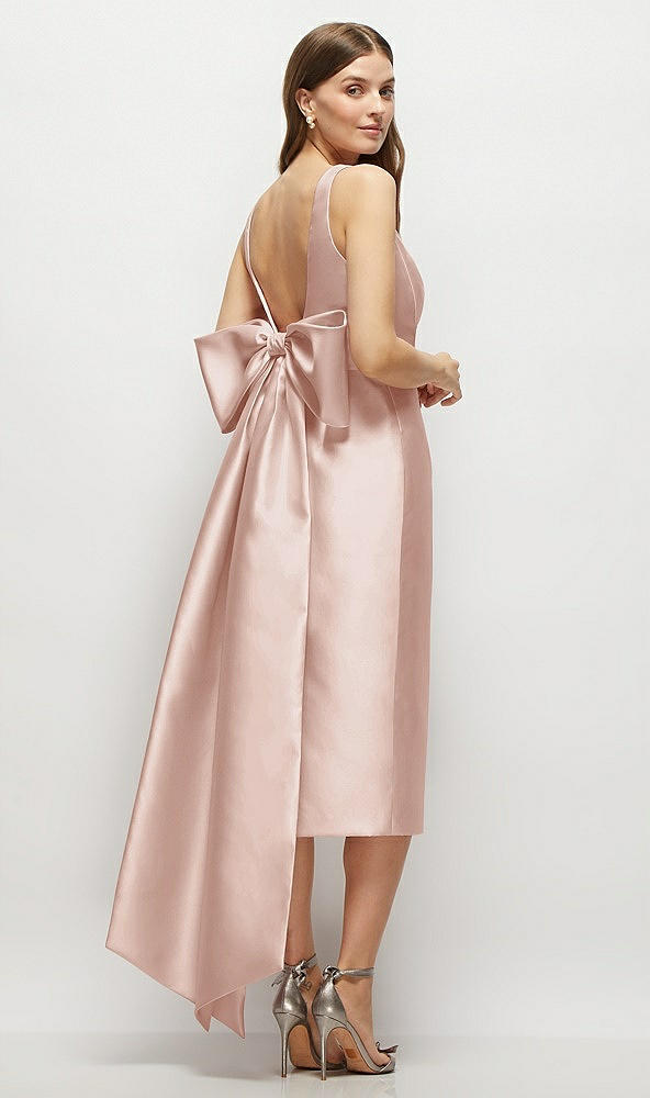 Back View - Toasted Sugar Scoop Neck Corset Satin Midi Dress with Floor-Length Bow Tails