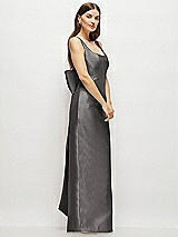 Side View Thumbnail - Caviar Gray Scoop Neck Corset Satin Maxi Dress with Floor-Length Bow Tails