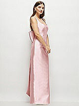 Side View Thumbnail - Ballet Pink Scoop Neck Corset Satin Maxi Dress with Floor-Length Bow Tails