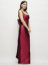 Side View Thumbnail - Burgundy Scoop Neck Corset Satin Maxi Dress with Floor-Length Bow Tails