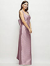 Side View Thumbnail - Dusty Rose Scoop Neck Corset Satin Maxi Dress with Floor-Length Bow Tails