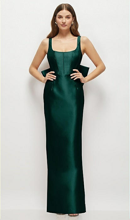 Scoop Neck Corset Satin Maxi Bridesmaid Dress With Floor