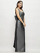 Side View Thumbnail - Gunmetal Scoop Neck Corset Satin Maxi Dress with Floor-Length Bow Tails