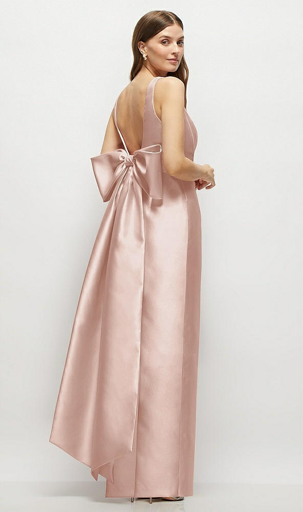 Front View - Toasted Sugar Scoop Neck Corset Satin Maxi Dress with Floor-Length Bow Tails