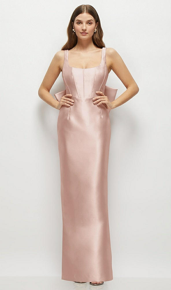 Back View - Toasted Sugar Scoop Neck Corset Satin Maxi Dress with Floor-Length Bow Tails