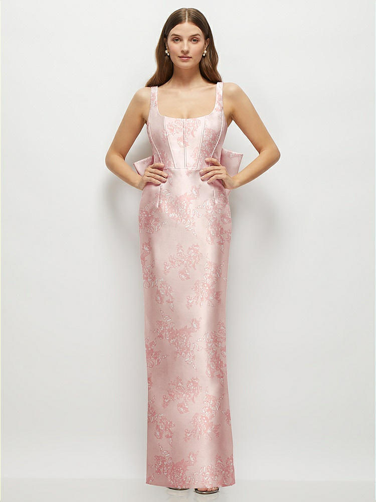 Floral Scoop Neck Corset Satin Midi Bridesmaid Dress With