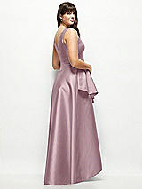 Rear View Thumbnail - Dusty Rose Beaded Floral Bodice Satin Maxi Dress with Layered Ballgown Skirt