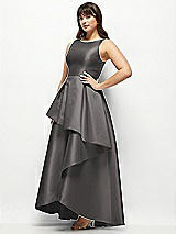 Side View Thumbnail - Caviar Gray Satin Maxi Dress with Asymmetrical Layered Ballgown Skirt
