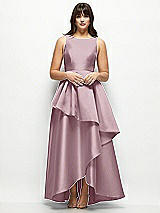 Front View Thumbnail - Dusty Rose Satin Maxi Dress with Asymmetrical Layered Ballgown Skirt