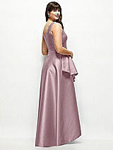 Rear View Thumbnail - Dusty Rose Satin Maxi Dress with Asymmetrical Layered Ballgown Skirt