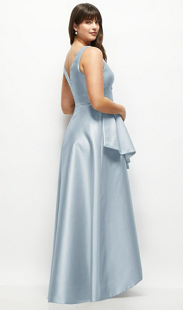 Back View - Mist Satin Maxi Dress with Asymmetrical Layered Ballgown Skirt