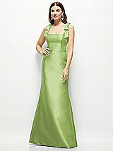 Front View Thumbnail - Mojito Satin Fit and Flare Maxi Dress with Shoulder Bows