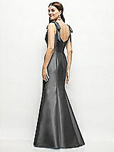 Rear View Thumbnail - Gunmetal Satin Fit and Flare Maxi Dress with Shoulder Bows