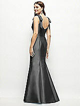 Rear View Thumbnail - Pewter Satin Fit and Flare Maxi Dress with Shoulder Bows