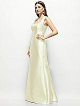 Side View Thumbnail - Butter Yellow Satin Square Neck Fit and Flare Maxi Dress