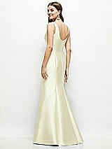 Rear View Thumbnail - Butter Yellow Satin Square Neck Fit and Flare Maxi Dress